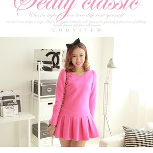 Korean wool hot pink mini dress S/4